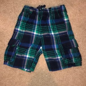 Blue and green plaid shorts